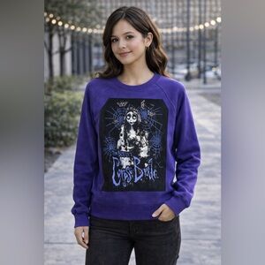 UpCycled Tim Burton Corpse Bride Tee On Lou & Grey Purple Sweatshirt Size XS